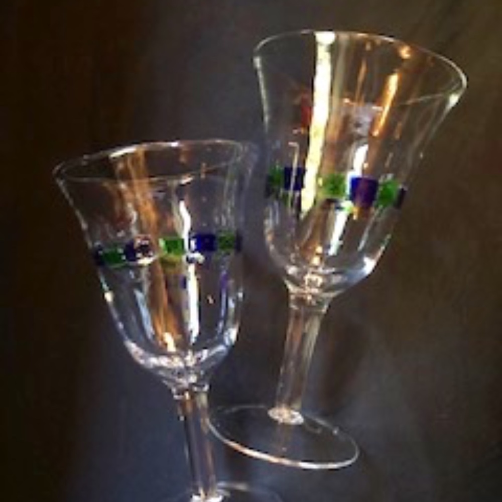 Hand Blown Mexican Mosaic Red Wine Glass Pair *NWOT*